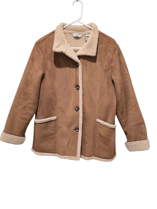 L.L. Bean Jackets & Blazers - LL Bean Tan Faux-Suede Sherpa Trim Coat Small Petite